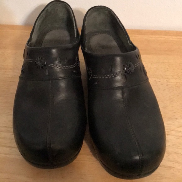 Black Leather Dansko Clogs - Picture 2 of 4
